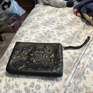 Patricia Nash Black Tooled Leather Wristlet